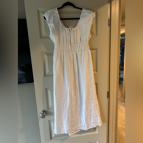 J Crew Cap Sleeve Linen Midi Dress in White - Picture 5 of 10